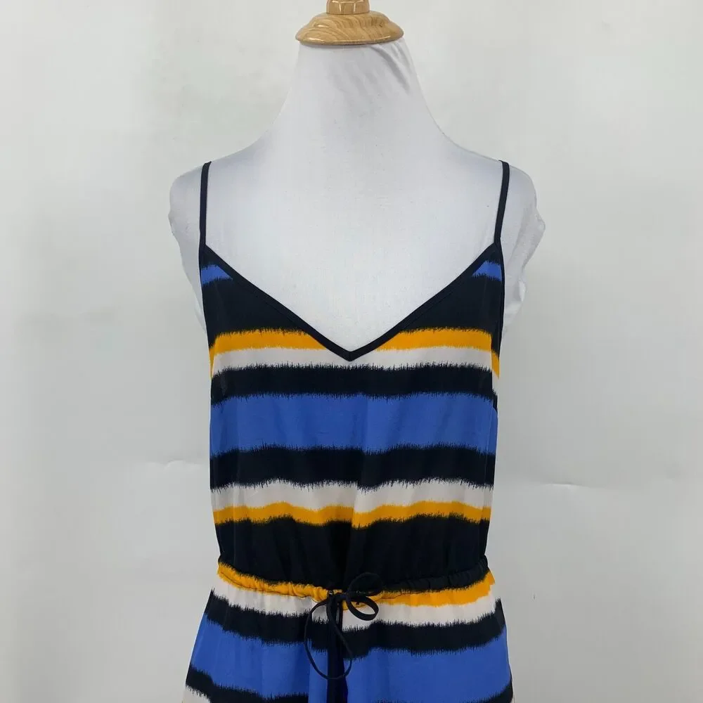 Michael Kors Striped Maci Maxi Dress Womens S Small Front Slit Waist Tie V Neck